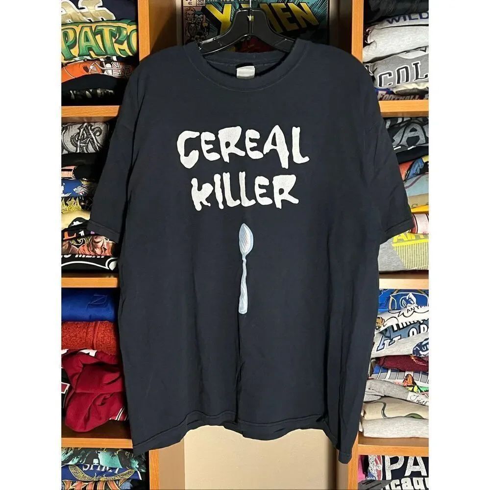 Vintage Y2K Cereal Killer Funny Comedy Black Tee